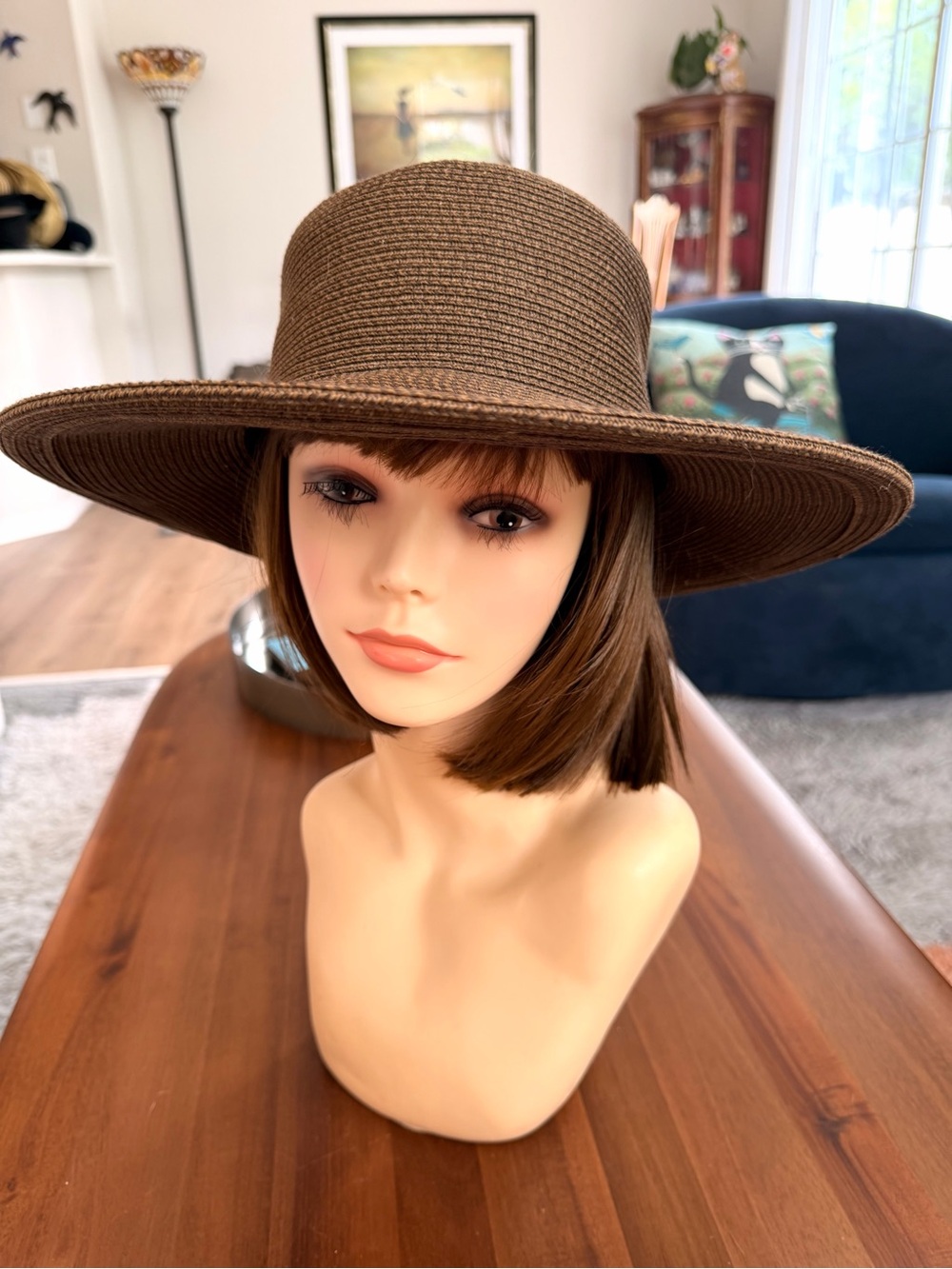 Talbots Chocolate Brown Wide Brim Woven Sun Hat